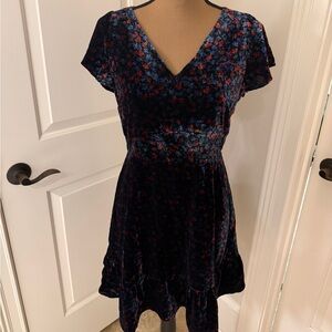 LOFT Velvet Mini Dress - Navy and Crimson